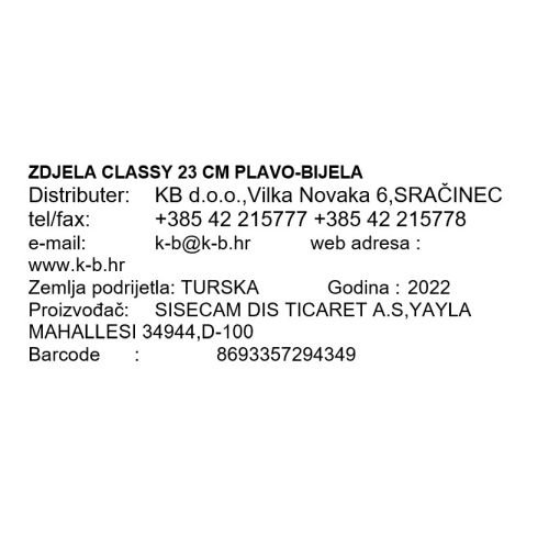 ZDJELA CLASSY 23 CM PLAVO-BIJELA