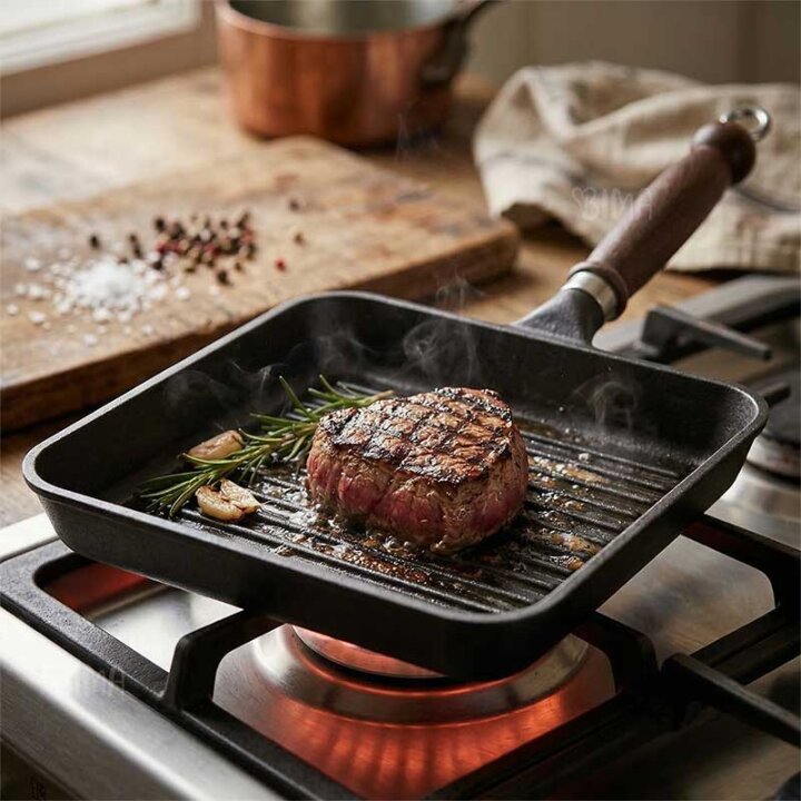 TAVA GRILL GRAND CHEF ALU-GUSS 26x25 CM S DRVENOM DRŠKOM