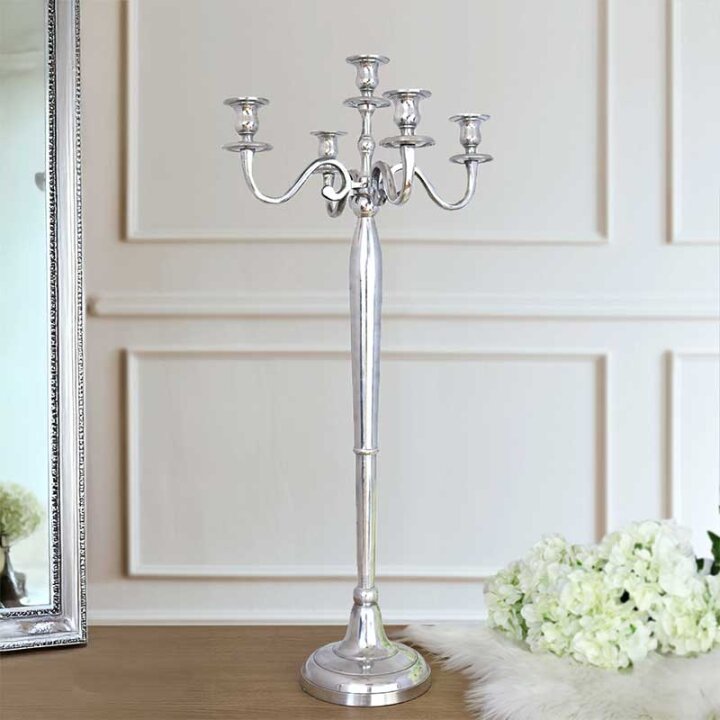 SVIJEĆNJAK ZA 5 SVIJEĆA ALU 79 CM - SREBRNA BOJA