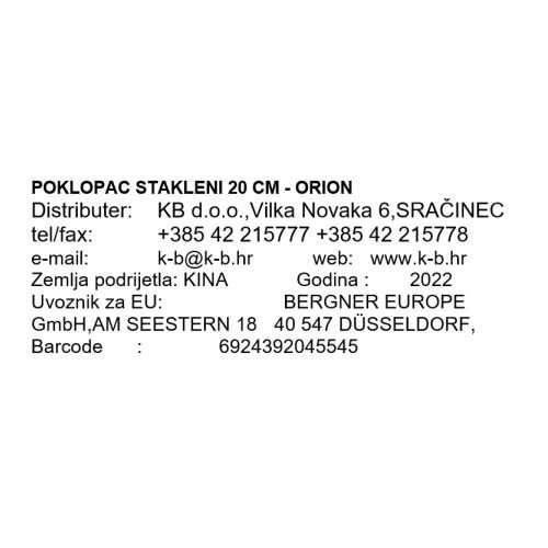 STAKLENI POKLOPAC 20 CM - ORION