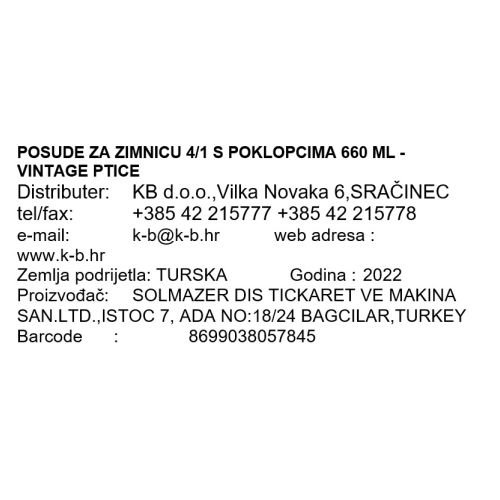 POSUDE ZA ZIMNICU 4/1 S POKLOPCIMA 660 ML - VINTAGE PTICE