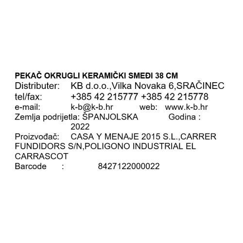 PEKAČ OKRUGLI KERAMIČKI SMEĐI 38 CM