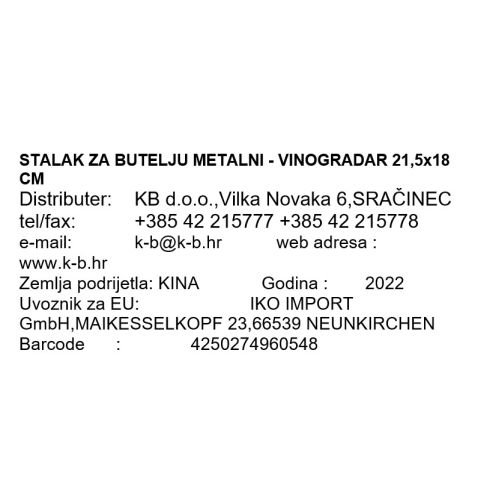 METALNI STALAK ZA VINO - VINOGRADAR 21,5x18 CM