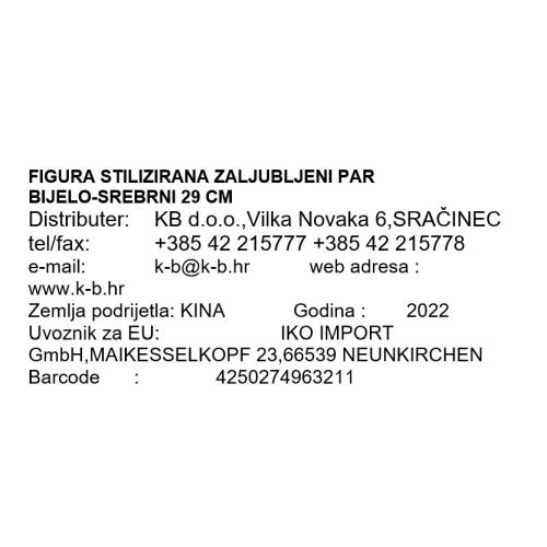 FIGURA STILIZIRANA ZALJUBLJENI PAR BIJELO-SREBRNI 29 CM