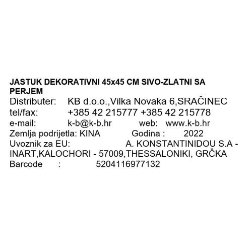 JASTUK DEKORATIVNI 45x45 CM SIVO-ZLATNI SA PERJEM