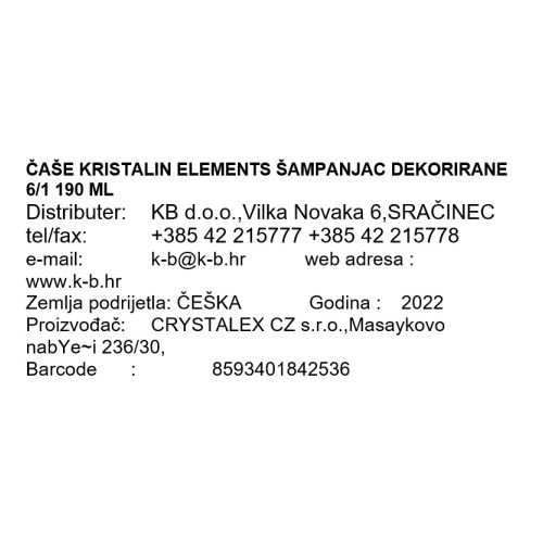 KRISTALNE ČAŠE ZA ŠAMPANJAC ELEMENTS DEKORIRANE 6/1 190 ML