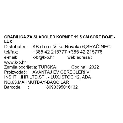 GRABILICA ZA SLADOLED KORNET 19,5 CM - LUX