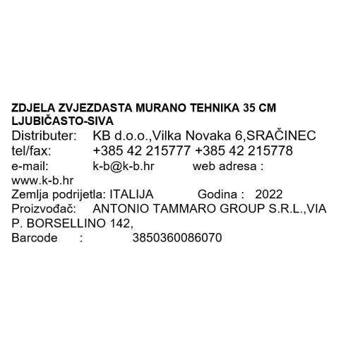 ZDJELA ZVJEZDASTA MURANO STAKLO 30 CM LJUBIČASTO-SIVA