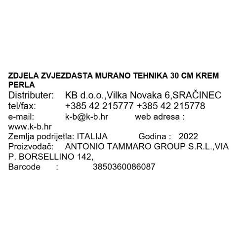 ZDJELA ZVJEZDASTA MURANO STAKLO 30 CM KREM PERLA