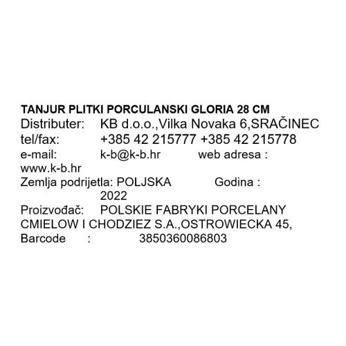 TANJUR PLITKI PORCULANSKI GLORIA 28 CM
