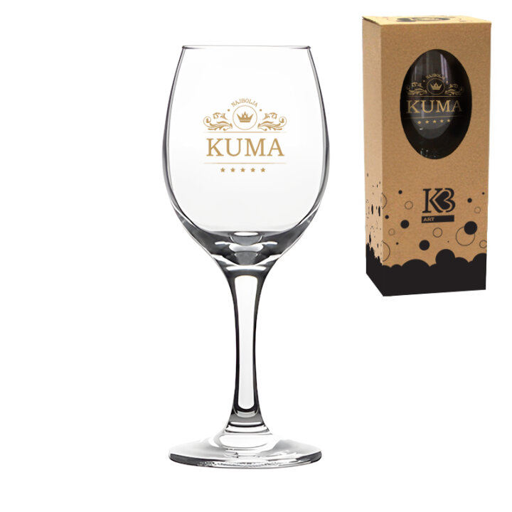 ČAŠA ZA VINO S TISKOM NAJBOLJA KUMA U POKLON KUTIJI
