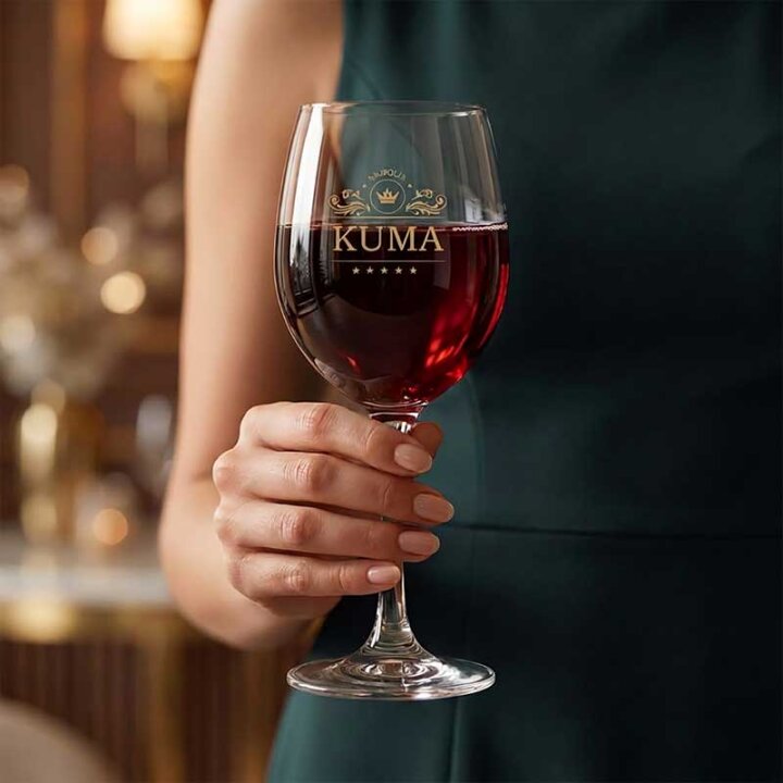 ČAŠA ZA VINO S TISKOM NAJBOLJA KUMA U POKLON KUTIJI