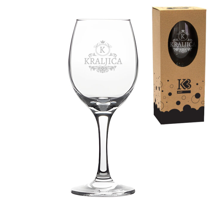 ČAŠA ZA VINO S TISKOM KRALJICA U POKLON KUTIJI 370 Ml