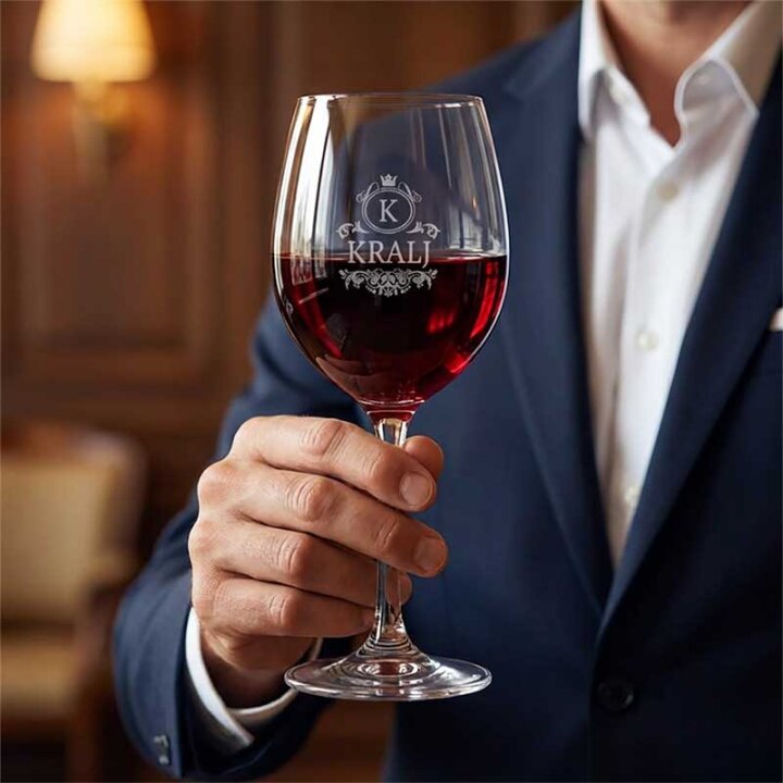 ČAŠA ZA VINO S TISKOM KRALJ U POKLON KUTIJI 370 Ml