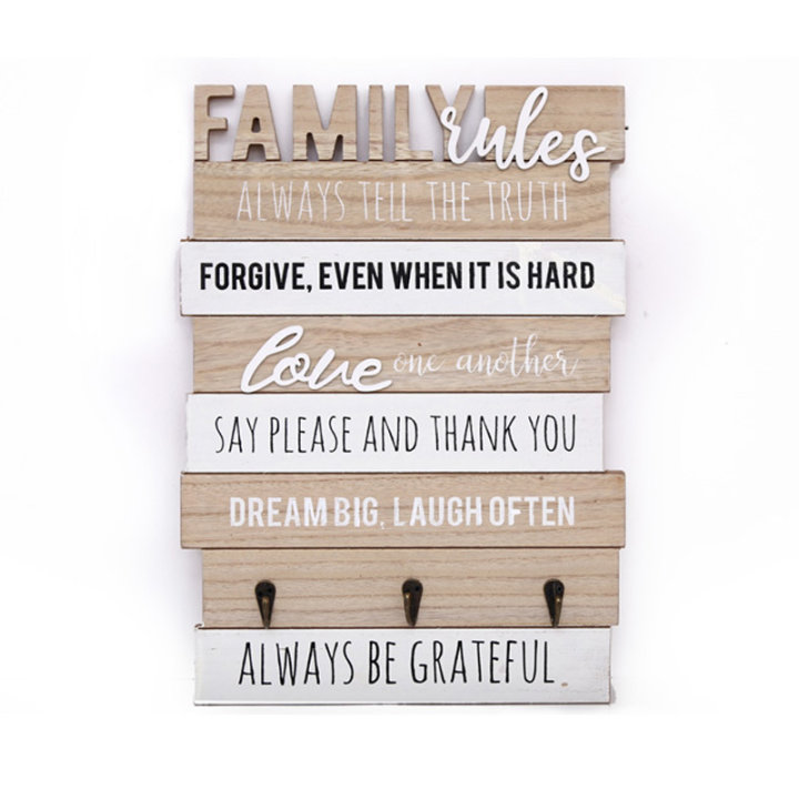 VJEŠALICA ZA KLJUČEVE S NATPISOM FAMILY RULES 43x30 CM