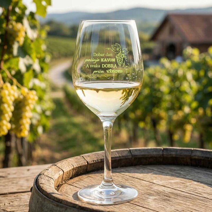 ČAŠA ZA VINO S NATPISOM - Dobar dan počinje... U POKLON KUTIJI 370 Ml