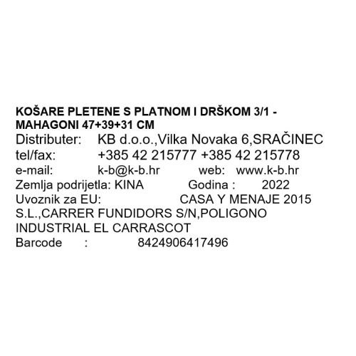 KOŠARE PLETENE S PLATNOM I DRŠKOM 3/1 - MAHAGONI 47+39+31 CM