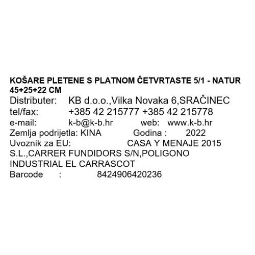 KOŠARE PLETENE S PLATNOM ČETVRTASTE 5/1 - NATUR 45+25+22 CM