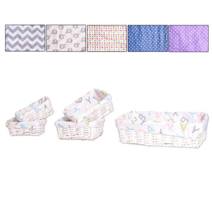 KOŠARE PLETENE S PLATNOM ČETVRTASTE 5/1 - BIJELE 45+25+22 CM