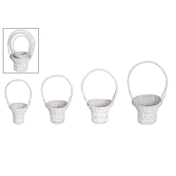 KOŠARE PLETENE ZA CVIJEĆE S DRŠKAMA 4/1 OKRUGLE - BIJELE 34+27+22+17 CM
