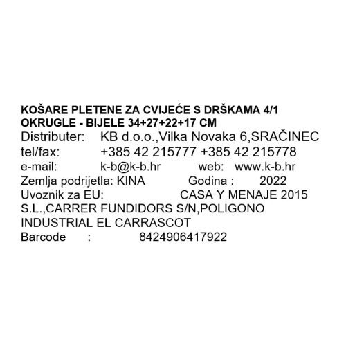 KOŠARE PLETENE ZA CVIJEĆE S DRŠKAMA 4/1 OKRUGLE - BIJELE 34+27+22+17 CM