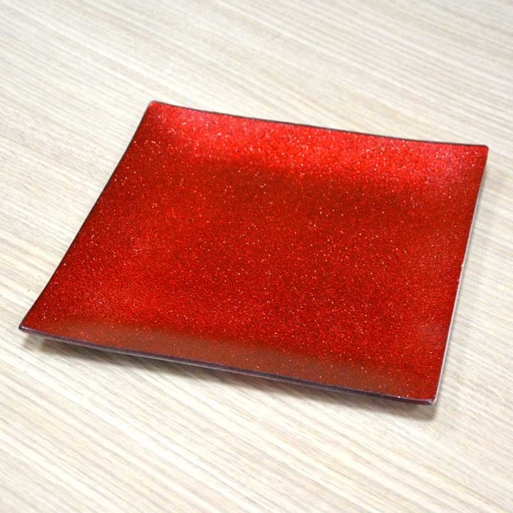 TANJUR STAKLENI DEKORIRANI ČETVRTASTI 23,5x23,5 CM - CRVENI
