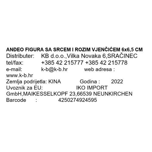 ANĐEO FIGURA SA SRCEM I ROZIM VJENČIĆEM 6x6,5 CM