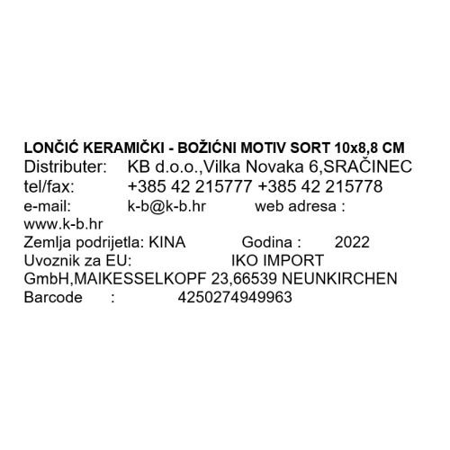 LONČIĆ KERAMIČKI - BOŽIĆNI MOTIV 10x8,8 CM