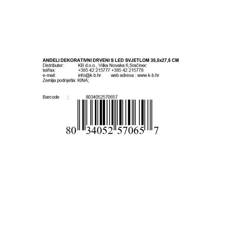 ANĐELI DEKORATIVNI DRVENI S LED SVJETLOM 35,5x27,5 CM