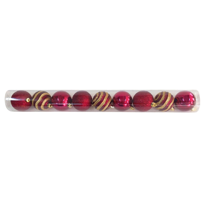 KUGLE ZA BOR 6 CM 9/1 BORDO-CRNO VINO - SJAJ, MAT, GLITER, RELJEF