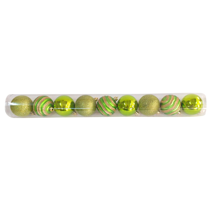 KUGLE ZA BOR 6 CM 9/1 SVIJETLO ZELENE - SJAJ, MAT, GLITER, RELJEF
