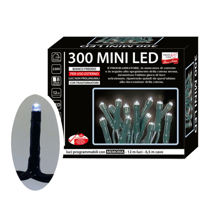 Žaruljice za bor mini led 300/1 hladno bijele s funkcijama vanjske
