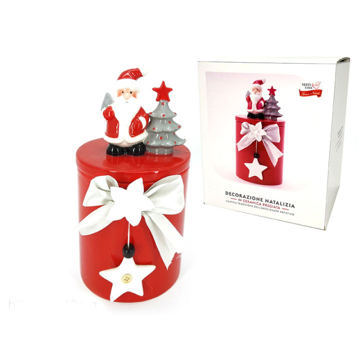 Posudica s poklopcem keramička božićna 12x25 cm - crvena