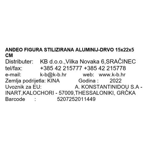 ANĐEO FIGURA STILIZIRANA ALUMINIJ-DRVO 15x22x5 CM