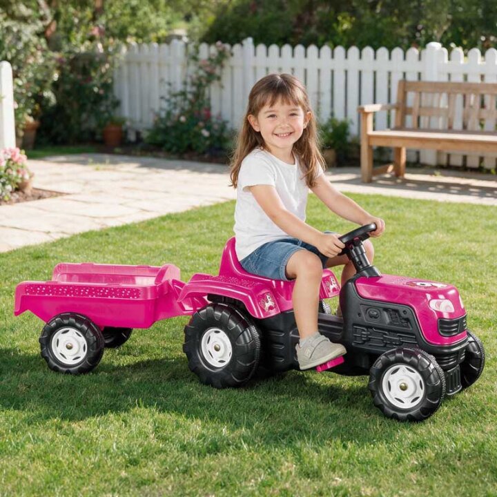 TRAKTOR NA PEDALE S PRIKOLICOM JEDNOROG ROZI 52x144x45 CM