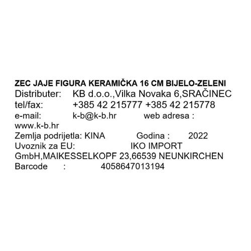 ZEC JAJE FIGURA KERAMIČKA 16 CM BIJELO-ZELENI