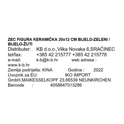 ZEC FIGURA KERAMIČKA 20x12 CM BIJELO-ZELENI / BIJELO-ŽUTI