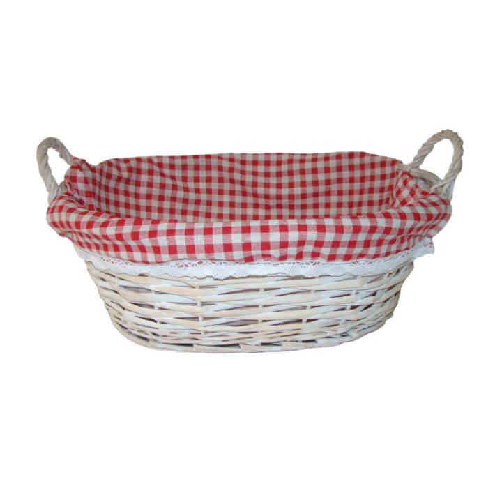 KOŠARA PLETENA OVALNA ISPRANO BIJELA S DRŠKAMA I PLATNOM 40x30x14 CM