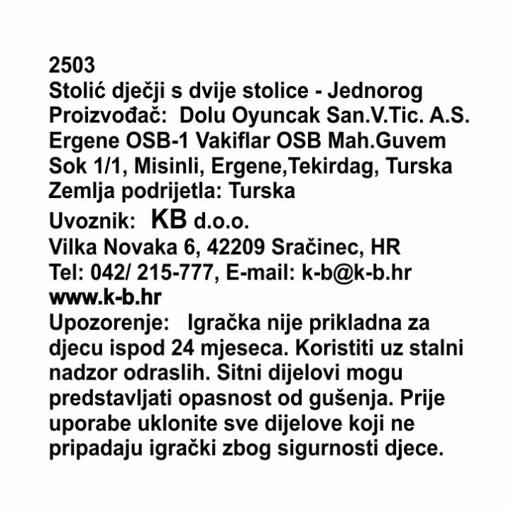 STOLIĆ SET S DVIJE STOLICE 45x35x45 CM - JEDNOROG