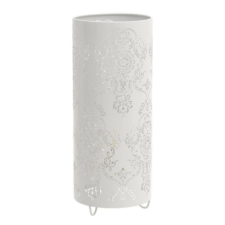 LAMPICA NOĆNA METALNA CILINDRIČNA S ORNAMENTIMA 32x13 CM - BIJELA