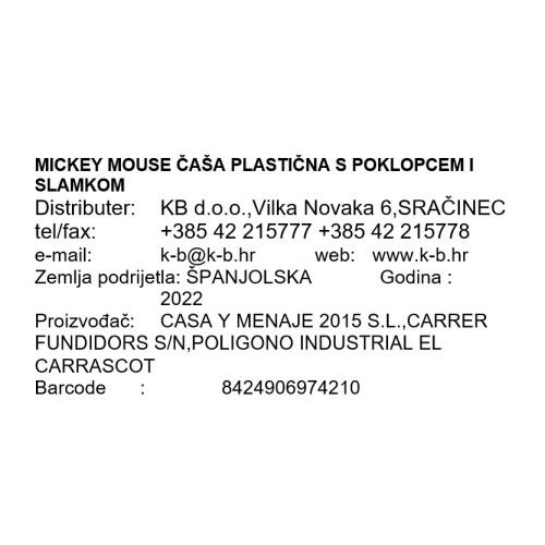 MICKEY MOUSE ČAŠA S POKLOPCEM I SLAMKOM
