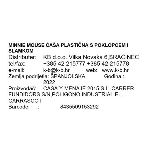 MINNIE MOUSE ČAŠA S POKLOPCEM I SLAMKOM