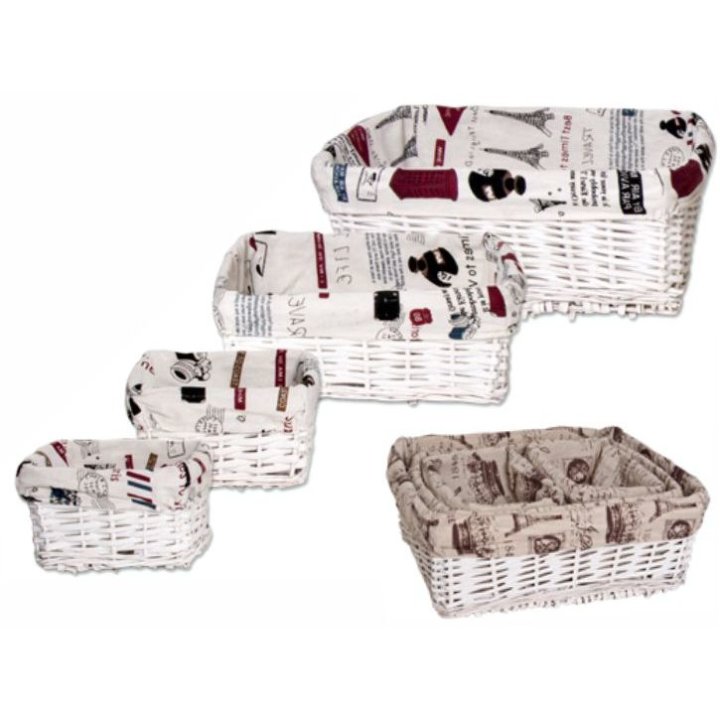 KOŠARE PLETENE SA PLATNOM BIJELE 4/1 (44x32 CM) + (39x27 CM) + (22x16 CM)