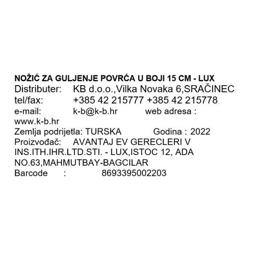 NOŽIĆ ZA GULJENJE POVRĆA U BOJI 15 CM - LUX