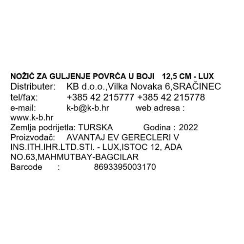 NOŽIĆ ZA GULJENJE POVRĆA U BOJI  12,5 CM - LUX