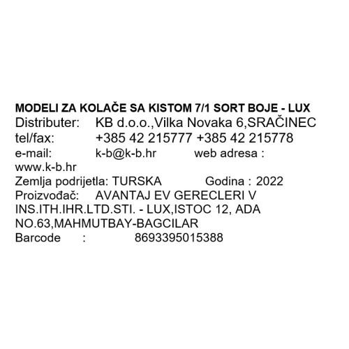 MODELI ZA KOLAČE SA KISTOM 7/1 SORT BOJE - LUX