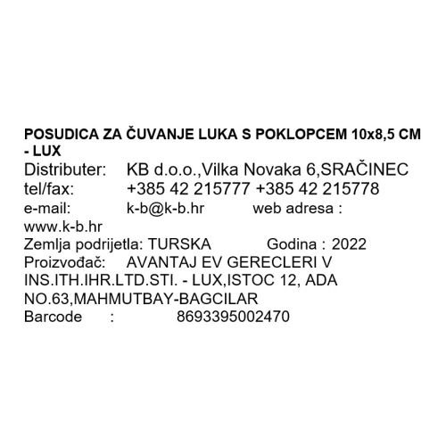 POSUDICA ZA ČUVANJE LUKA S POKLOPCEM 10x8,5 CM - LUX