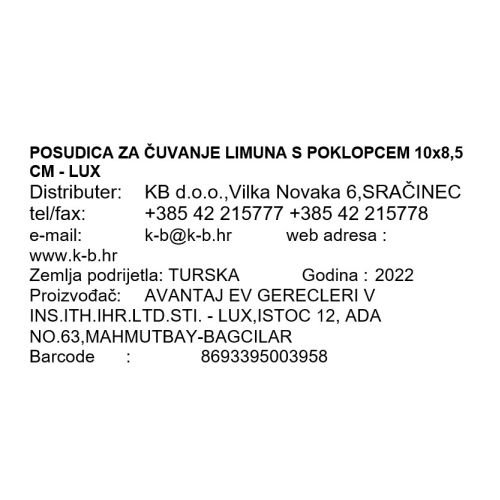 POSUDICA ZA ČUVANJE LIMUNA S POKLOPCEM 10x8,5 CM - LUX