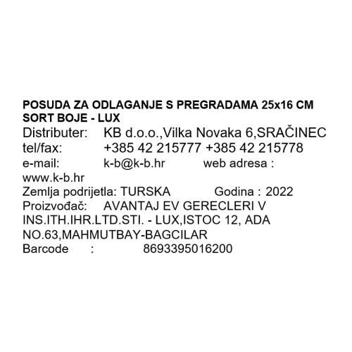 POSUDA ZA ODLAGANJE S PREGRADAMA 25x16 CM - LUX