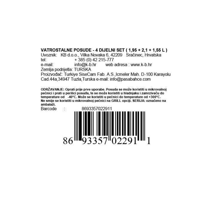 VATROSTALNE POSUDE - 4 DIJELNI SET (2100+1950+1550 ML)